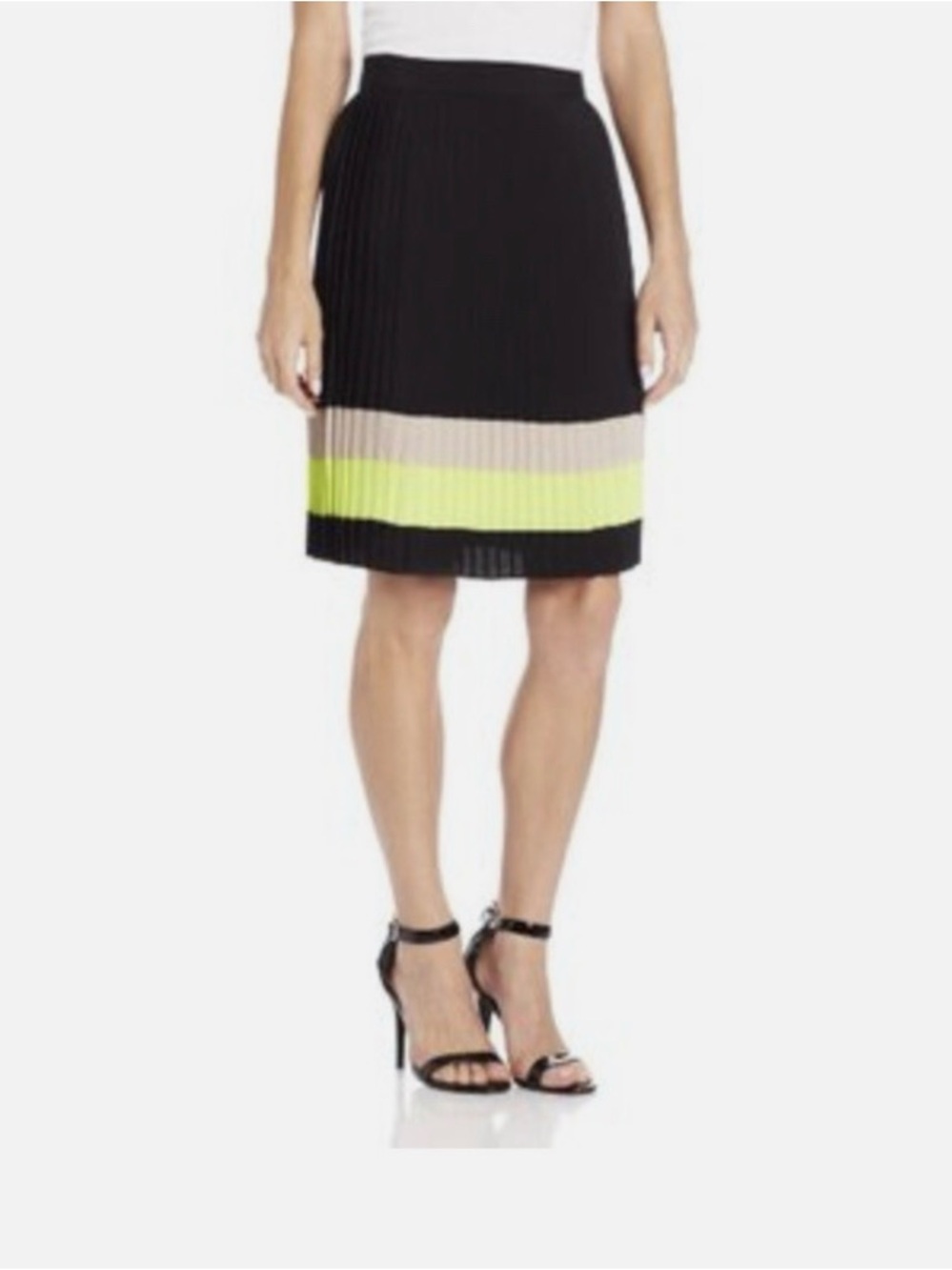 Ted Baker Trudi Black Color-Block Pleated Contemporary Midi Skirt SZ 3 (US 8)